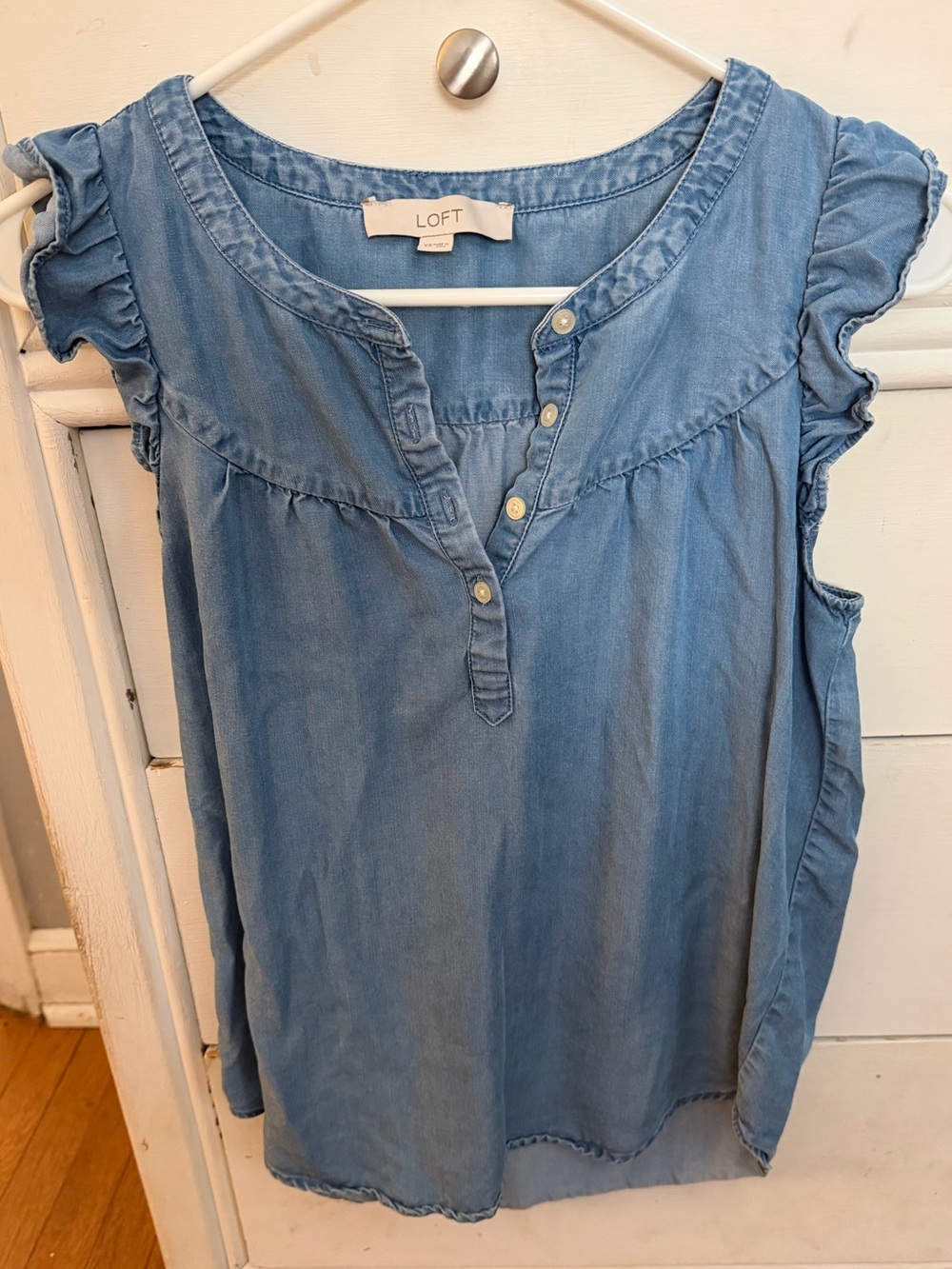 LOFT chambray ruffle sleeve shirt